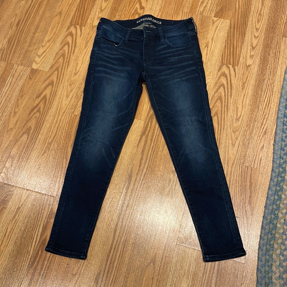 American Eagle skinny jeans size 10 petite. Dark blue jeans.